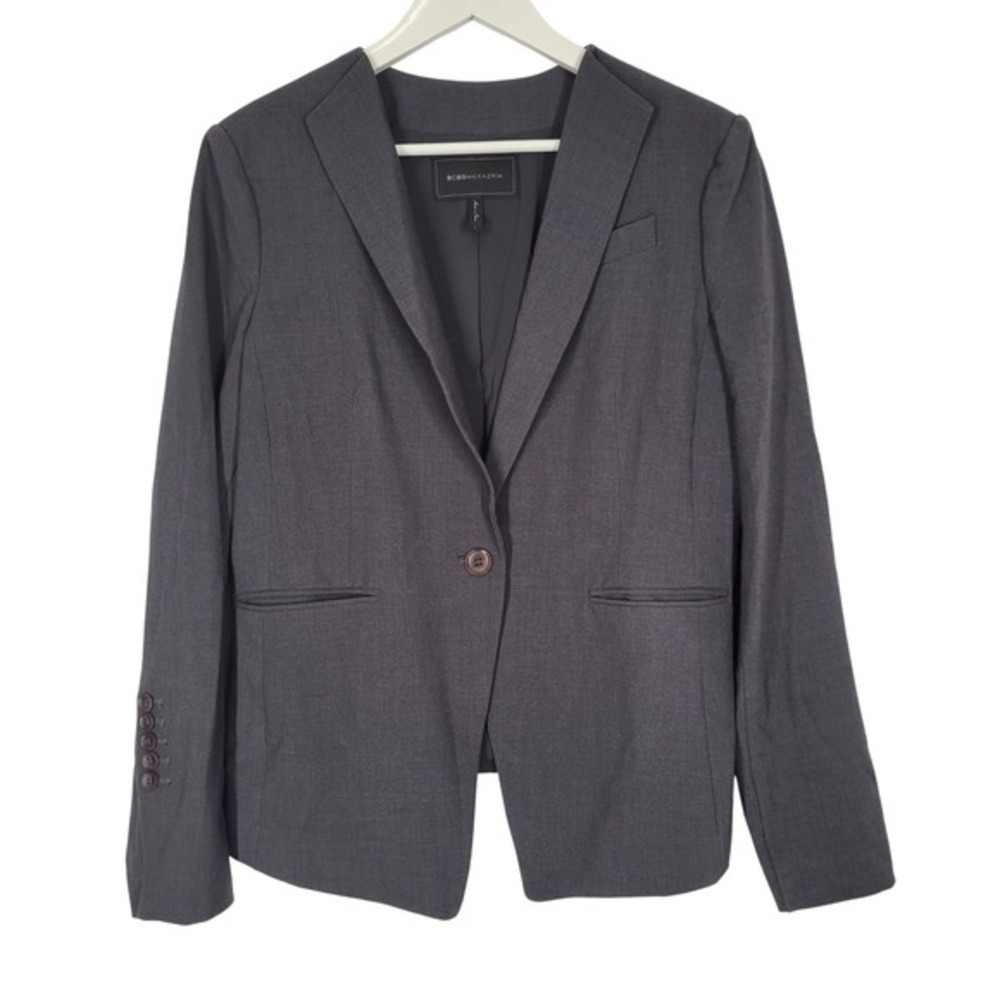 BCBGMAXAZRIA Phoebe Blazer Gray Single Button Notch Lapel Women Sz Large Minimal